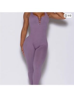 Bombshell Sportswear Lavender Lace-Up Seamless Jumpsuit SZ S